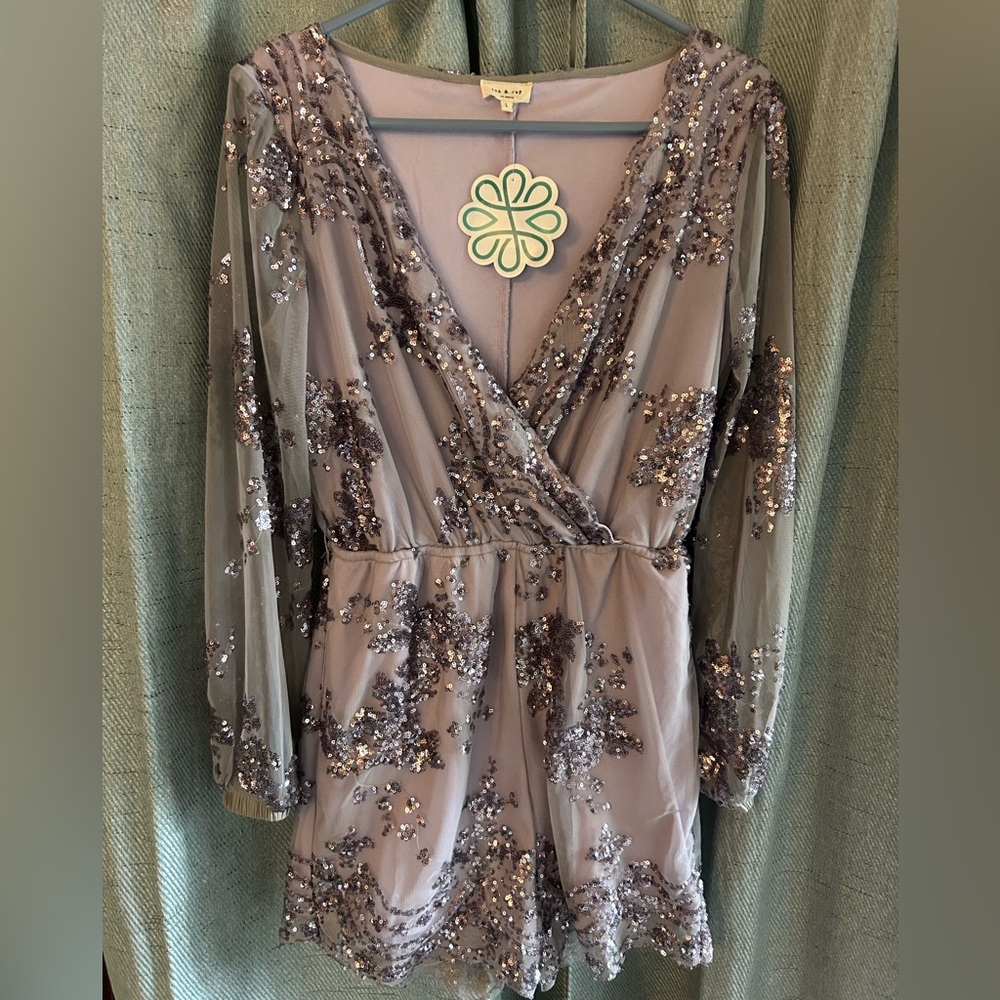 NWT Purple Sequin Glitter Romper Long Sleeve Large
